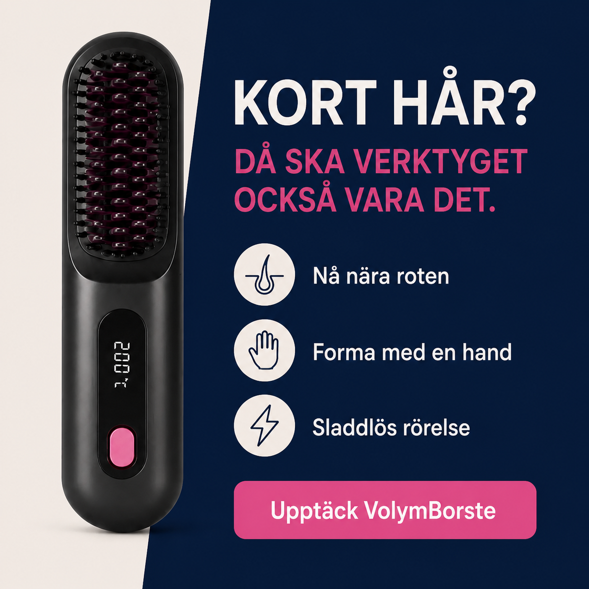 VolymBorste – sladdlös värmeborste för kort hår