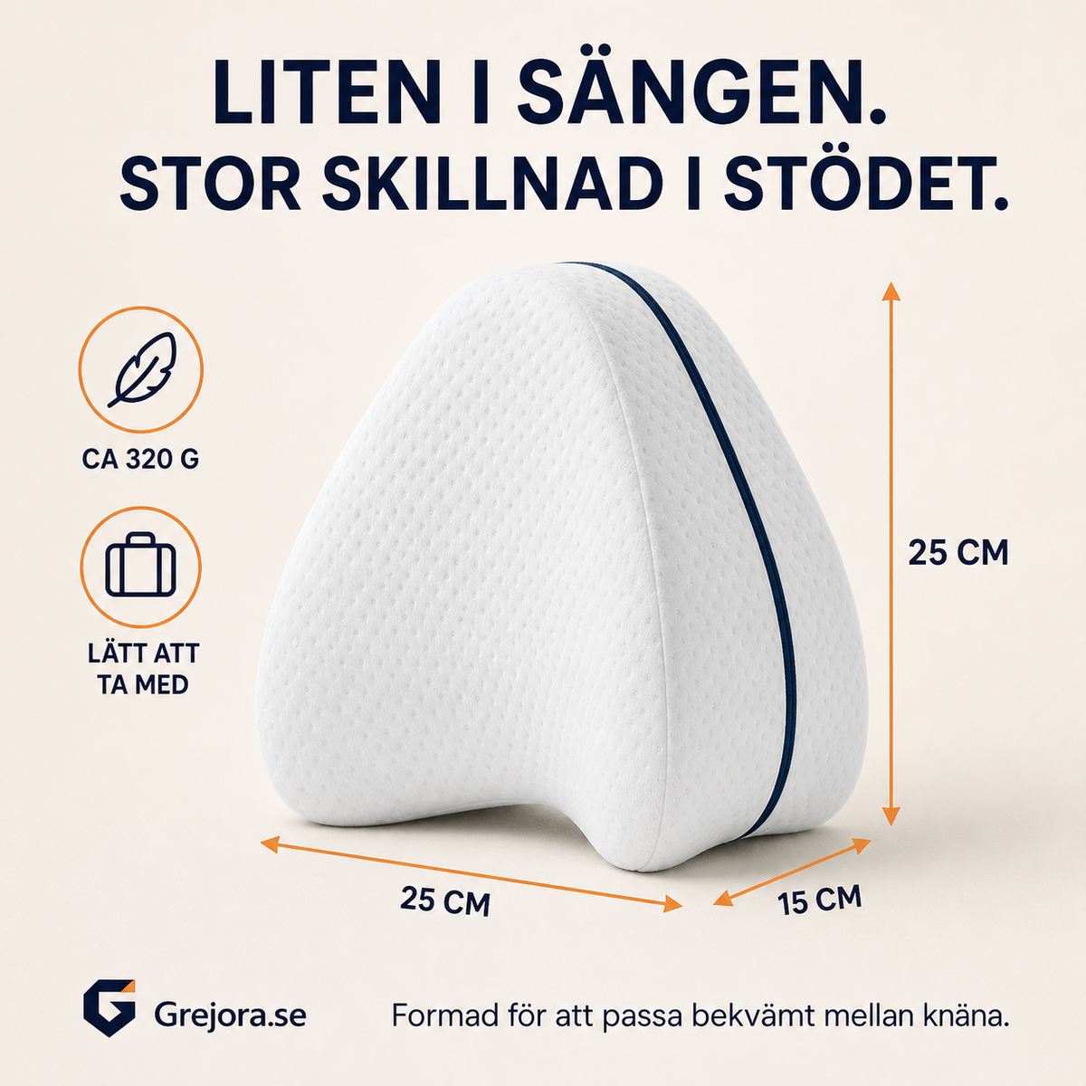 Storlek och mått för Grejora SovLinje knäkudde