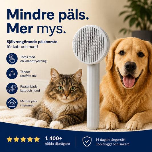 Pälsborste med massageeffekt för katt och hund – rundade stålpiggar som tar bort underull skonsamt