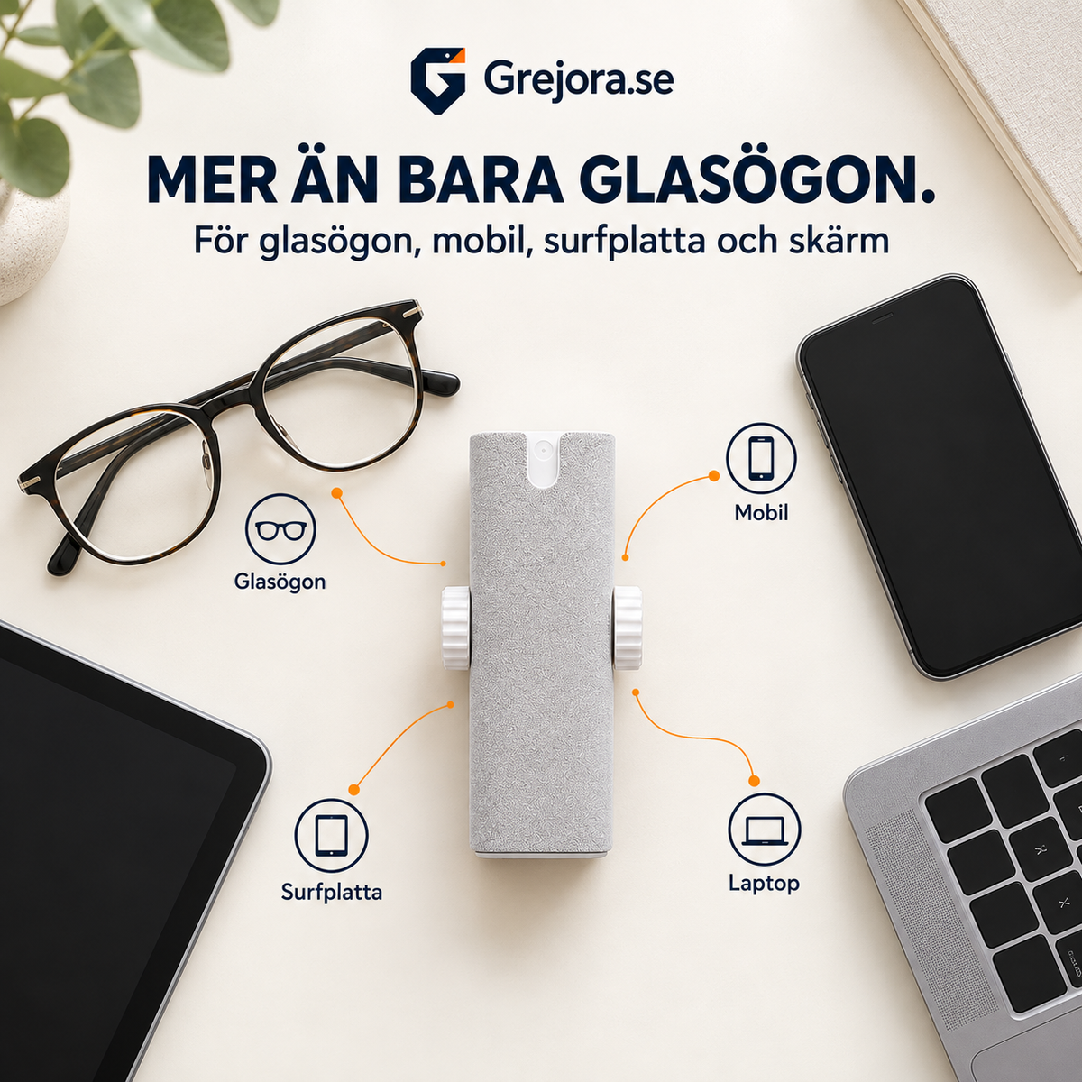 KlarSikt – kompakt rengöringskit för glasögon med spray och mikrofiber
