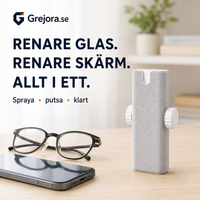 KlarSikt – kompakt rengöringskit för glasögon med spray och mikrofiber